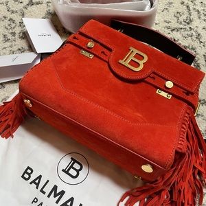 Balmain BBuzz 23 Suede Fringe Shoulder Bag